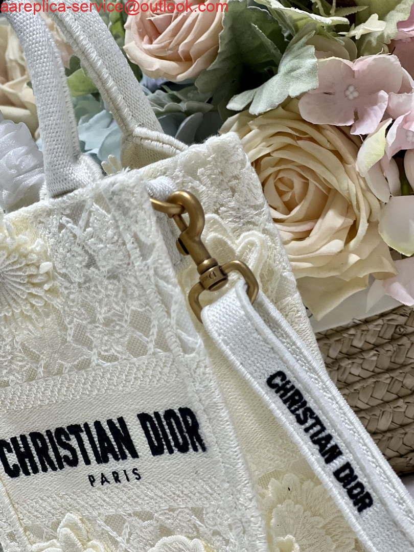 Replica Dior S5555 Mini Dior Book Tote Phone Bag Biege lace flowers S1109