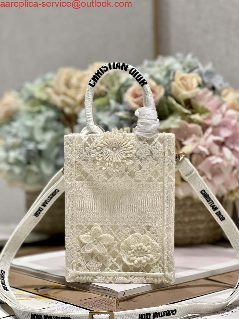 Replica Dior S5555 Mini Dior Book Tote Phone Bag Biege lace flowers S1109