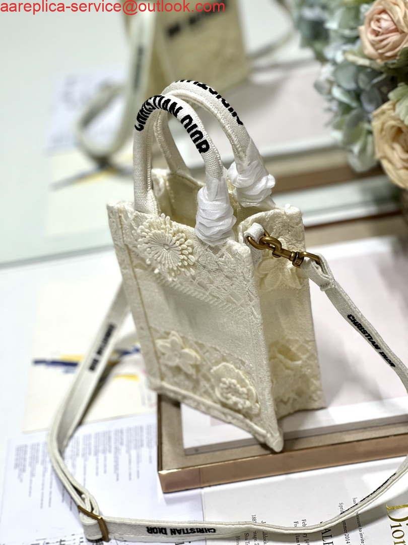 Replica Dior S5555 Mini Dior Book Tote Phone Bag Biege lace flowers S1109