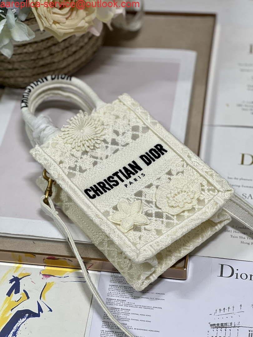 Replica Dior S5555 Mini Dior Book Tote Phone Bag Biege lace flowers S1109