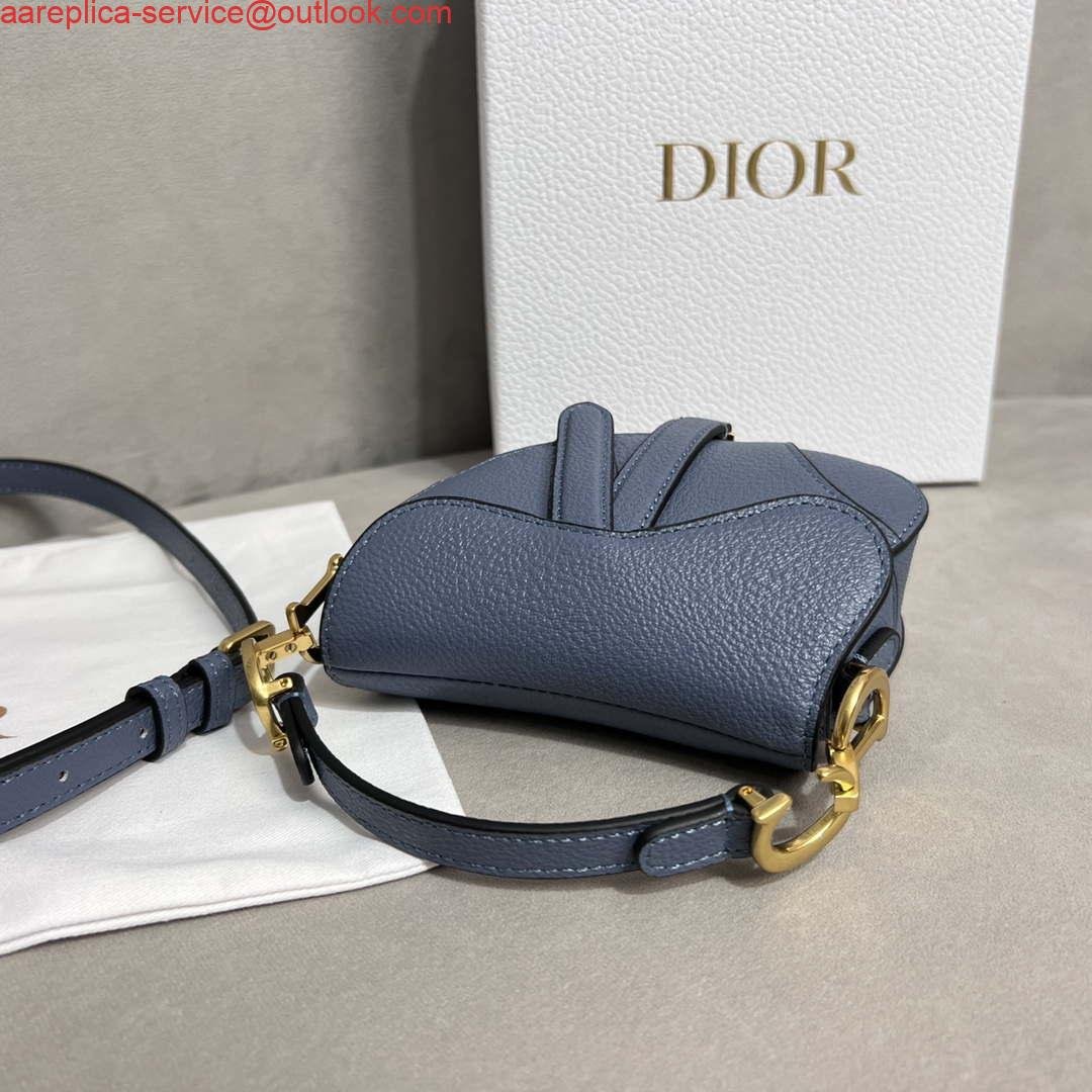 Replica Dior S5685 Micro Saddle Bag With Strap Scarlet Light Blue Goatskin