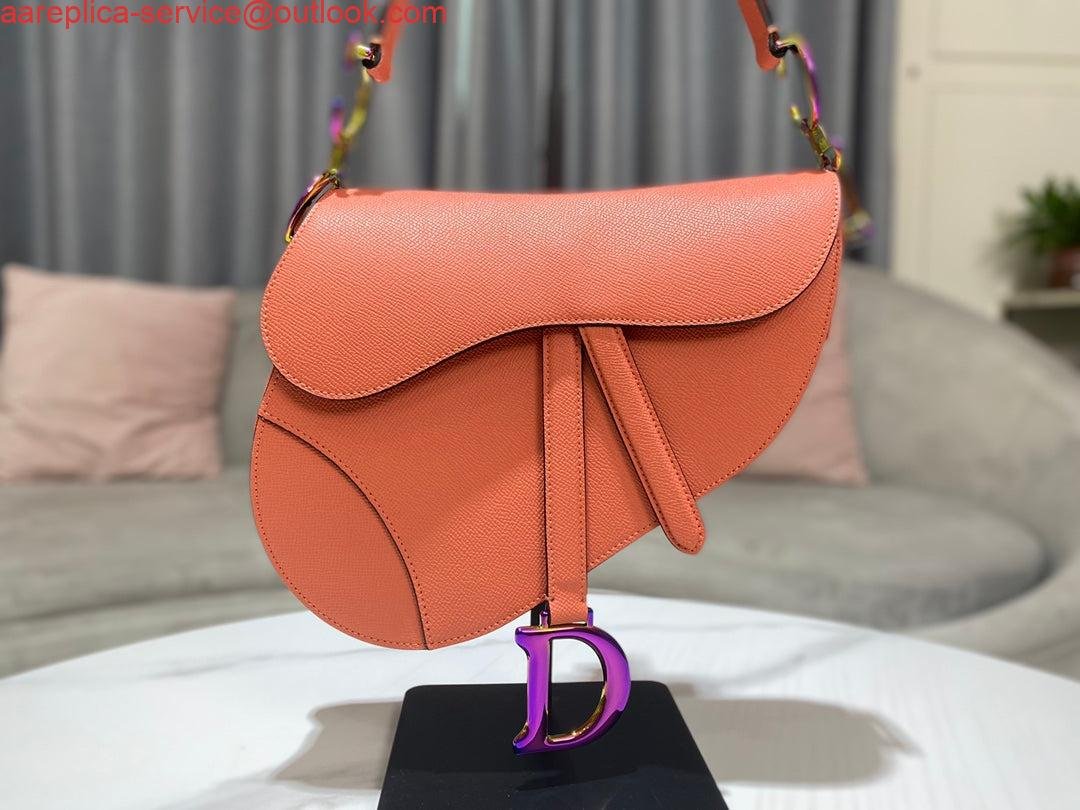 Replica Dior M0446 Dior Saddle Bag Orange Grained Calfskin Purple logo