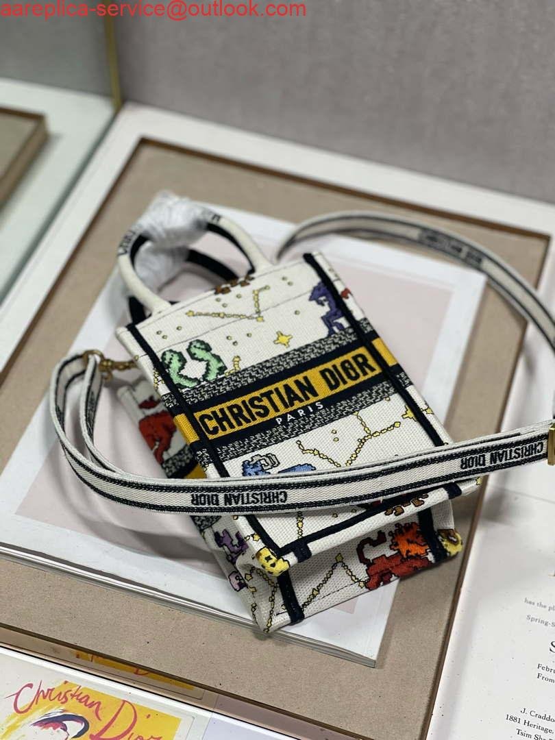 Replica Dior S5555 Mini Dior Book Tote Phone Bag White multicolor Deer embroidery S1105