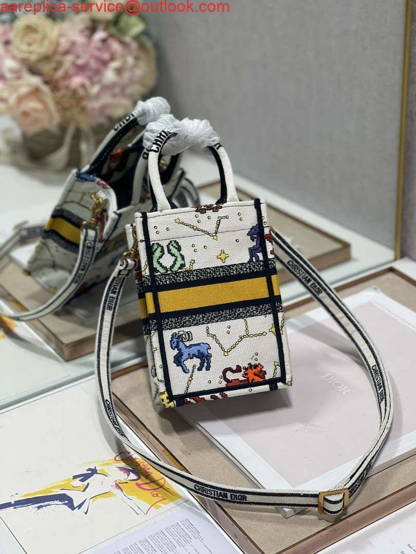 Replica Dior S5555 Mini Dior Book Tote Phone Bag White multicolor Deer embroidery S1105