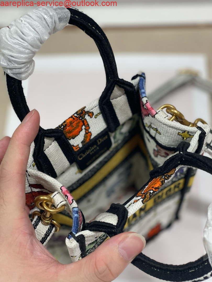 Replica Dior S5555 Mini Dior Book Tote Phone Bag White multicolor Deer embroidery S1105