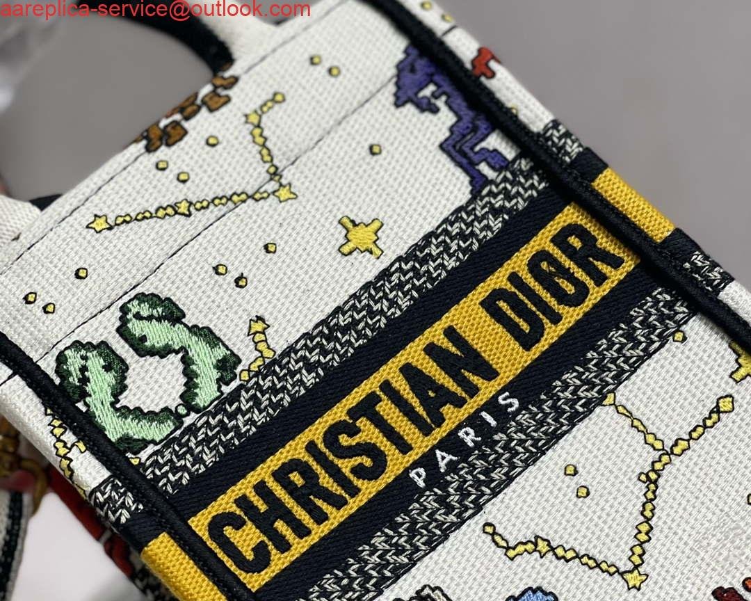 Replica Dior S5555 Mini Dior Book Tote Phone Bag White multicolor Deer embroidery S1105