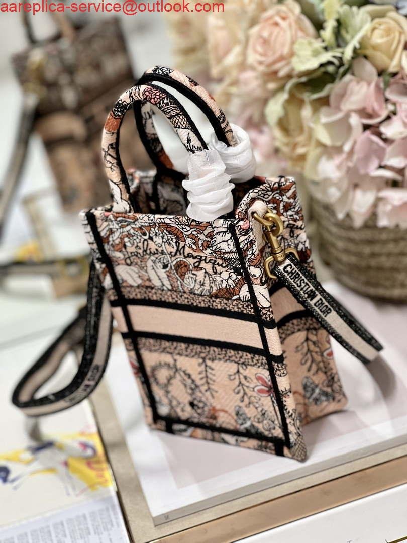 Replica Dior S5555 Mini Dior Book Tote Phone Bag Nude multicolor embroidery S1104