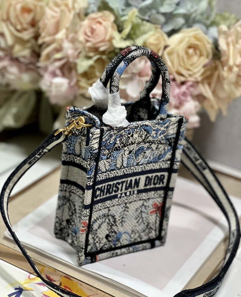 Replica Dior S5555 Mini Dior Book Tote Phone Bag Blue multicolor embroidery S1102