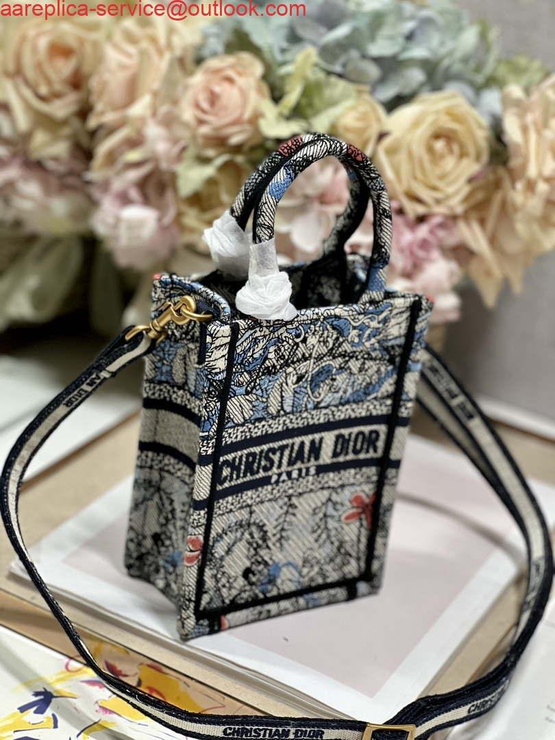 Replica Dior S5555 Mini Dior Book Tote Phone Bag Blue multicolor embroidery S1102