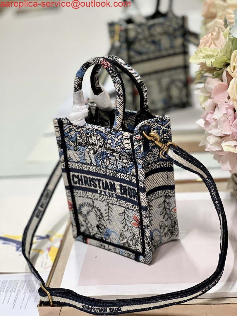 Replica Dior S5555 Mini Dior Book Tote Phone Bag Blue multicolor embroidery S1102