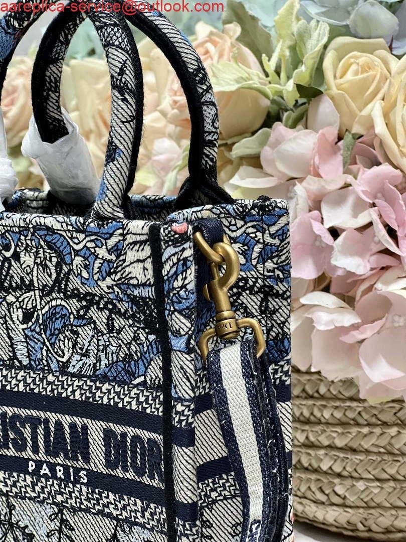 Replica Dior S5555 Mini Dior Book Tote Phone Bag Blue multicolor embroidery S1102