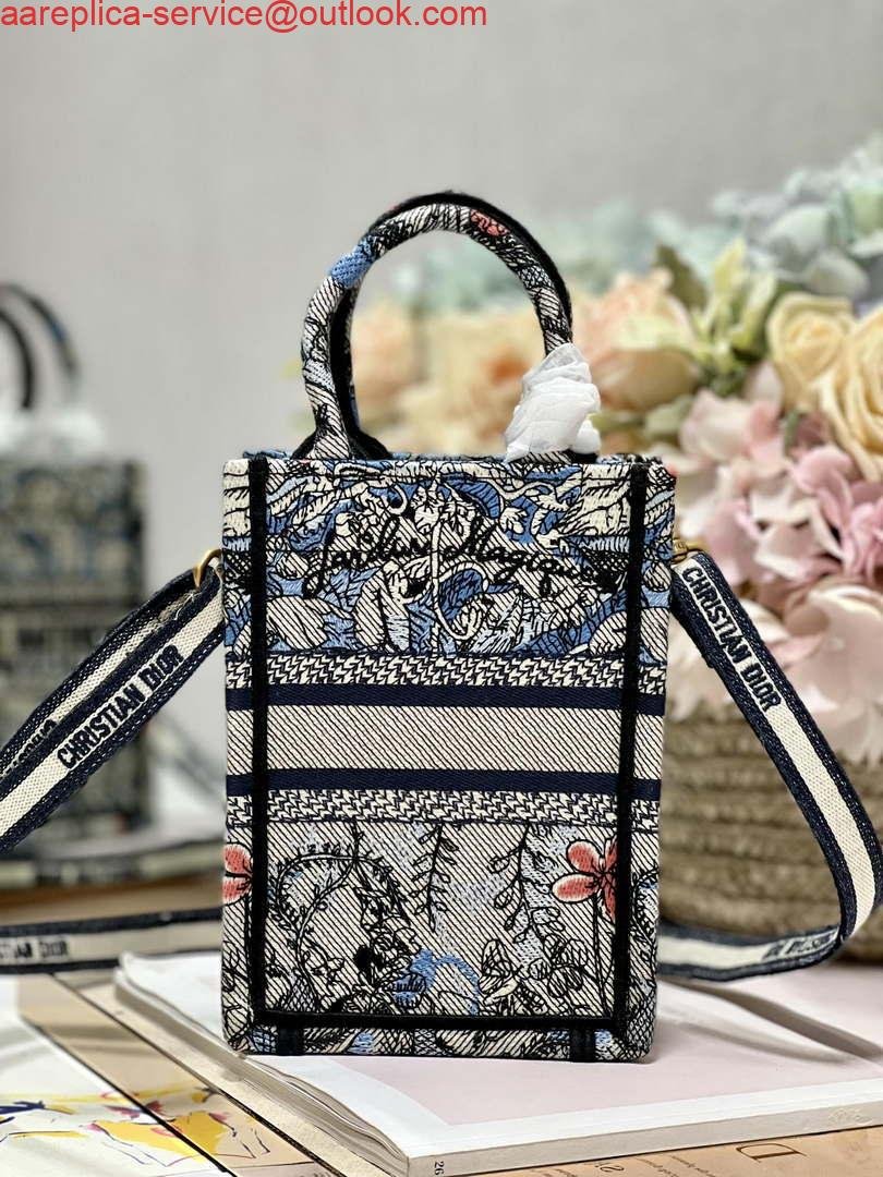 Replica Dior S5555 Mini Dior Book Tote Phone Bag Blue multicolor embroidery S1102
