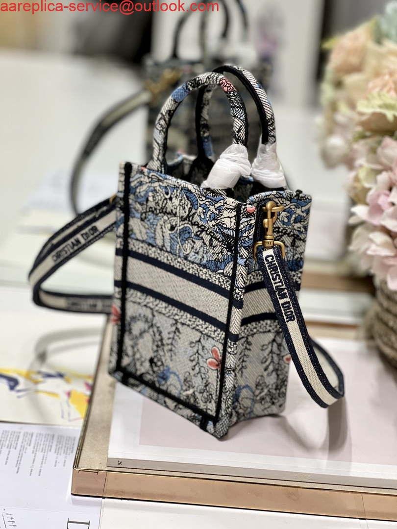 Replica Dior S5555 Mini Dior Book Tote Phone Bag Blue multicolor embroidery S1102