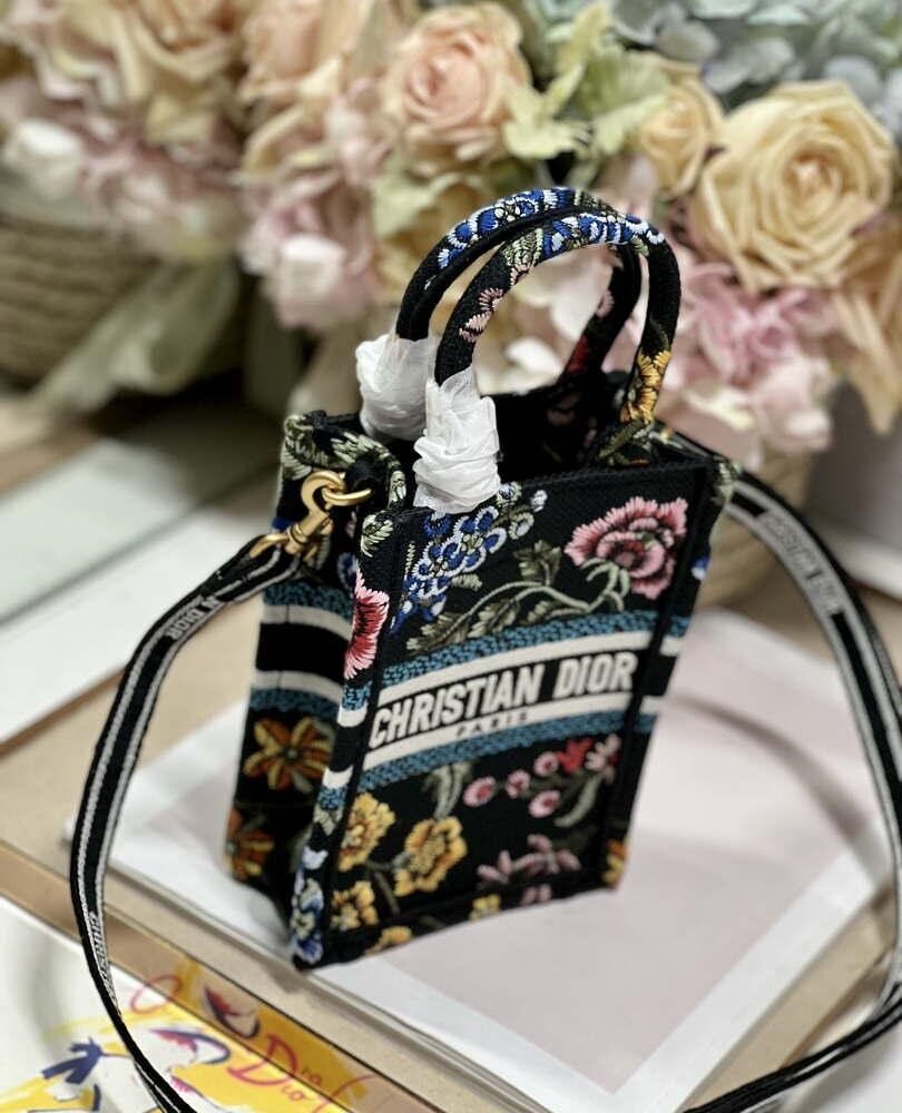 Replica Dior S5555 Mini Dior Book Tote Phone Bag black multicolor embroidery S1099