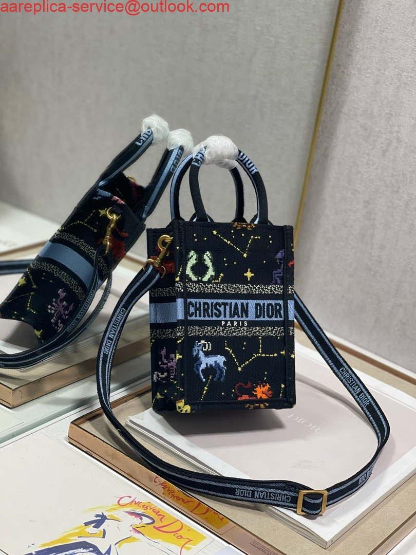 Replica Dior S5555 Mini Dior Book Tote Phone Bag black multicolor petites fleurs embroidery
