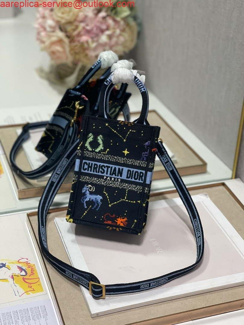 Replica Dior S5555 Mini Dior Book Tote Phone Bag black multicolor petites fleurs embroidery