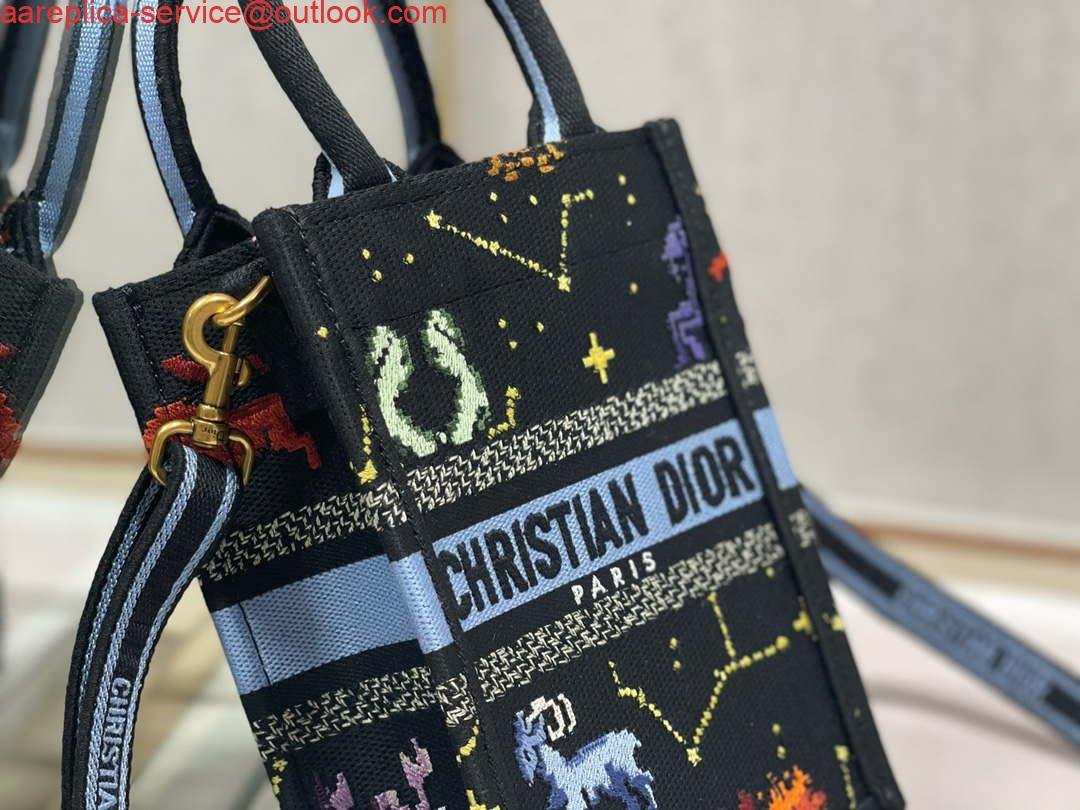 Replica Dior S5555 Mini Dior Book Tote Phone Bag black multicolor petites fleurs embroidery