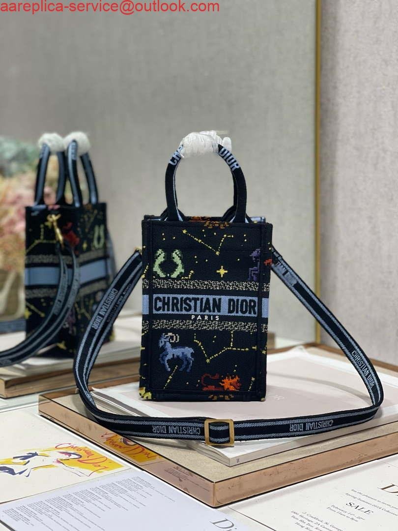 Replica Dior S5555 Mini Dior Book Tote Phone Bag black multicolor petites fleurs embroidery