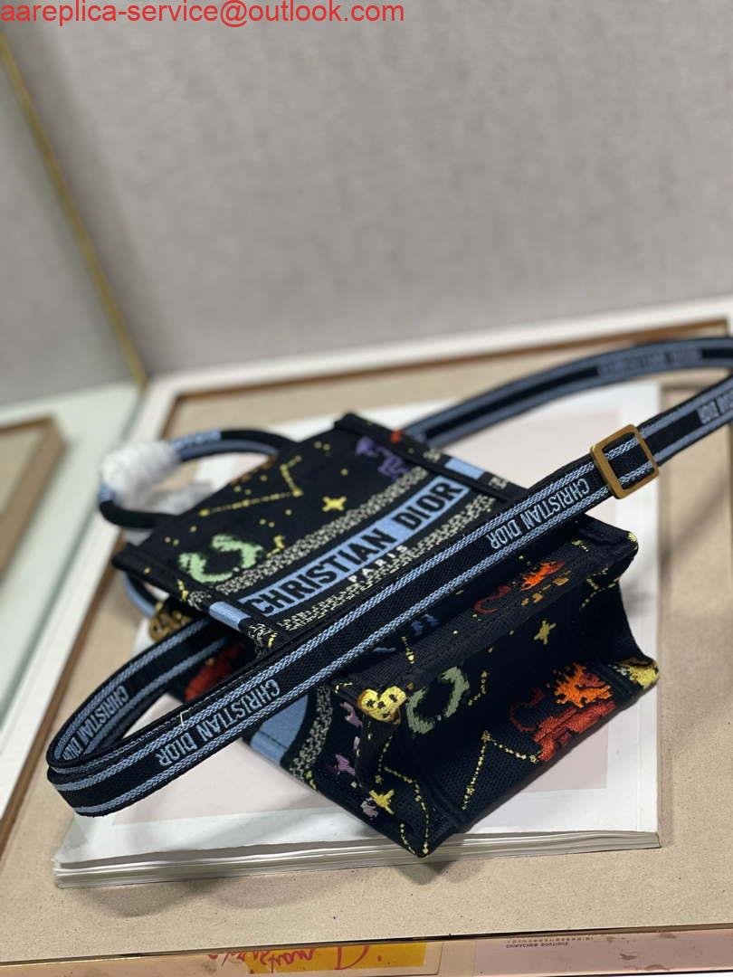 Replica Dior S5555 Mini Dior Book Tote Phone Bag black multicolor petites fleurs embroidery