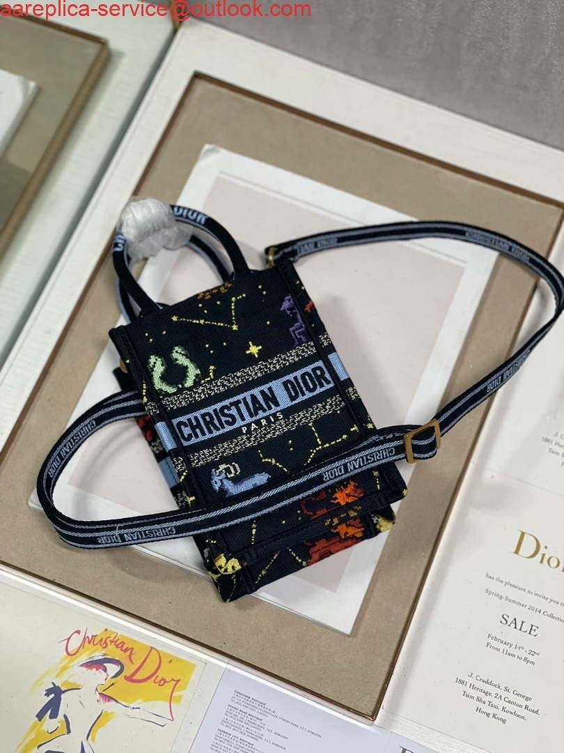 Replica Dior S5555 Mini Dior Book Tote Phone Bag black multicolor petites fleurs embroidery