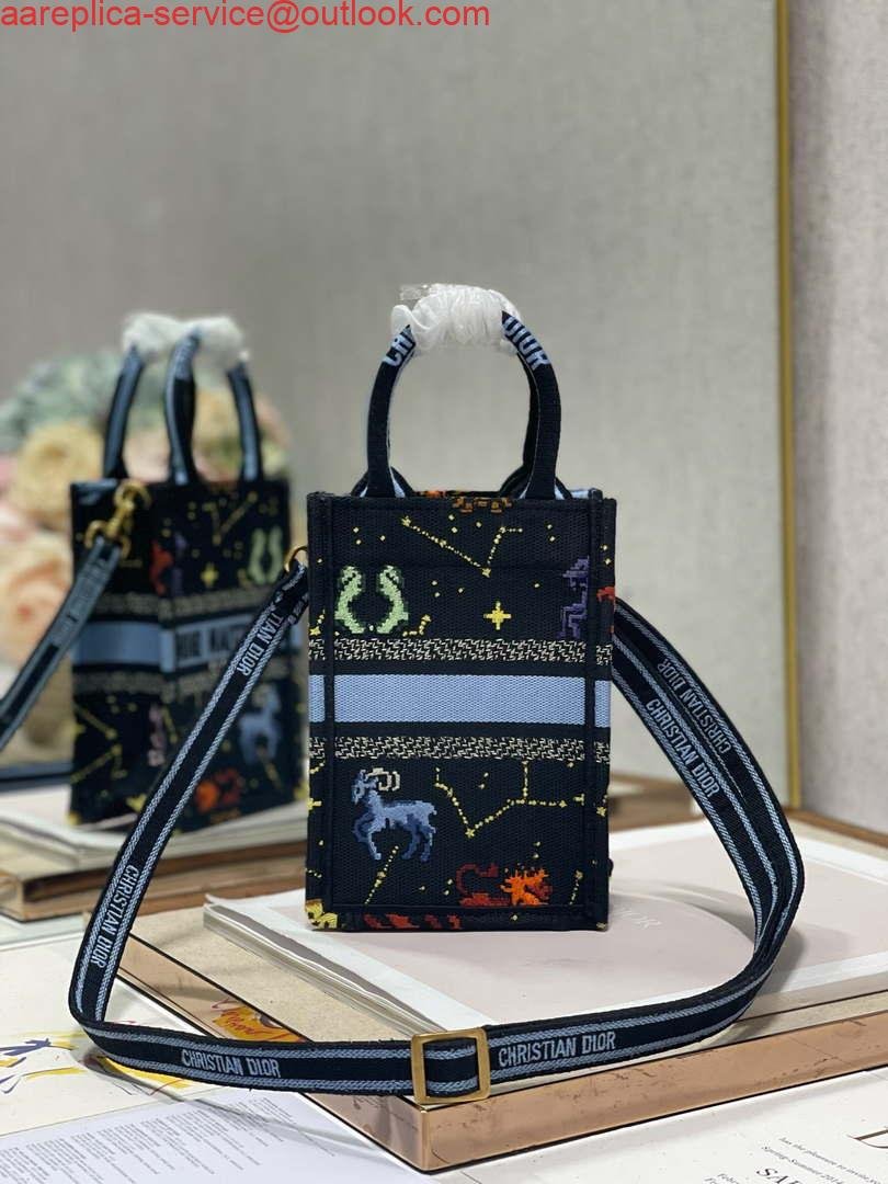 Replica Dior S5555 Mini Dior Book Tote Phone Bag black multicolor petites fleurs embroidery