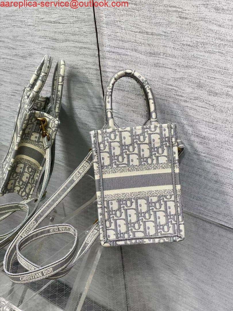 Replica Dior S5555 Mini Dior Book Tote Phone Bag Gray Dior Oblique Embroidery