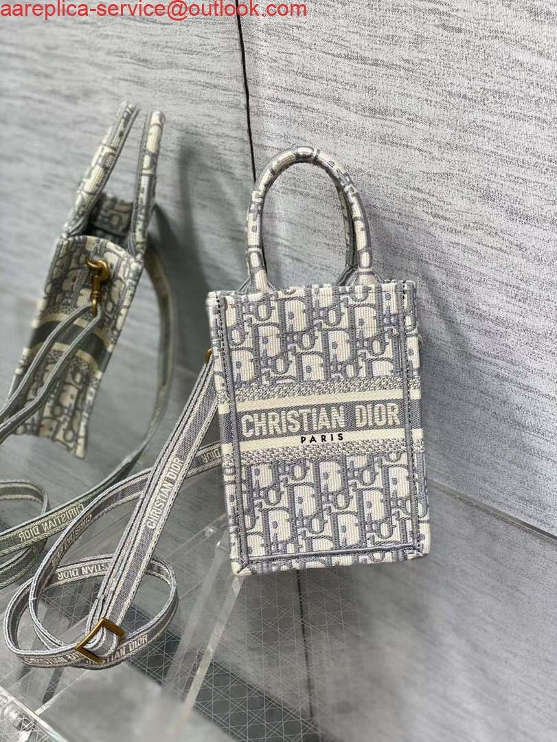 Replica Dior S5555 Mini Dior Book Tote Phone Bag Gray Dior Oblique Embroidery