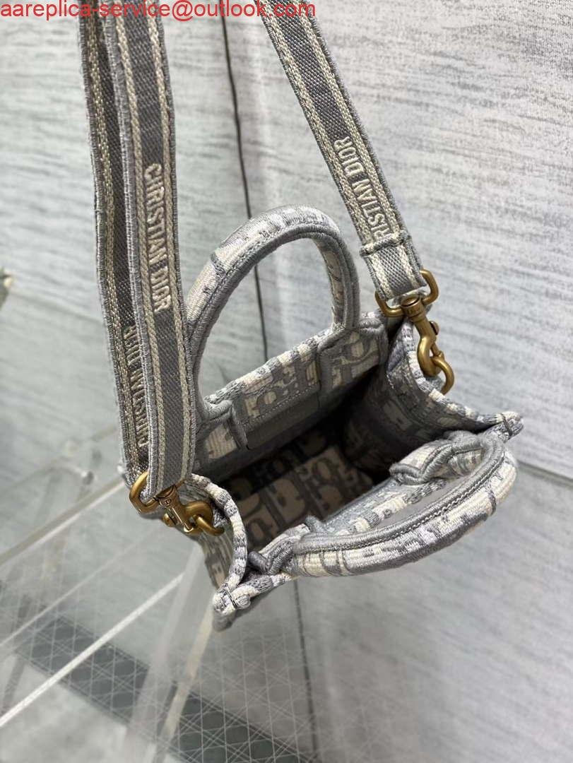 Replica Dior S5555 Mini Dior Book Tote Phone Bag Gray Dior Oblique Embroidery