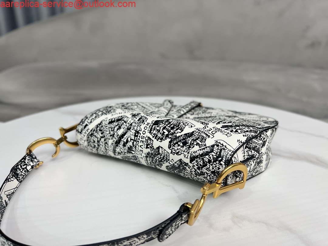 Replica Dior M0455 Saddle Bag With Strap Ultramatte Calfskin White & Black