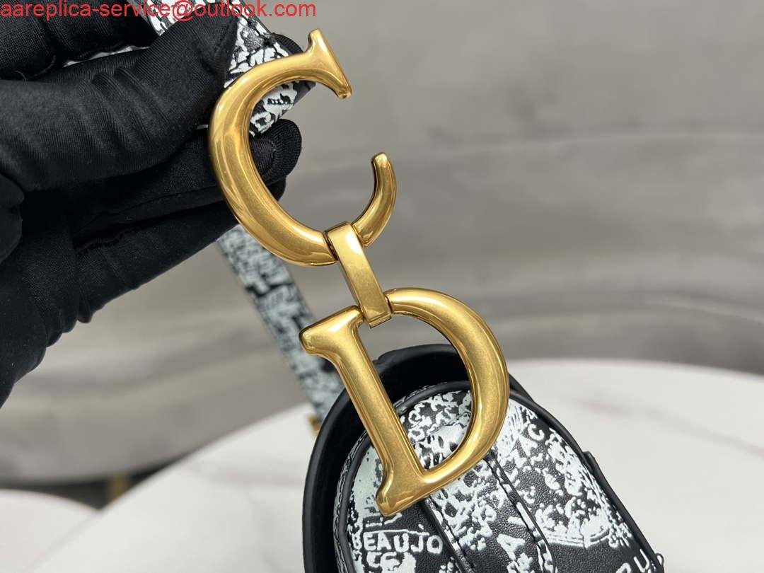Replica Dior M0455 Saddle Bag With Strap Black and White Ultramatte Calfskin