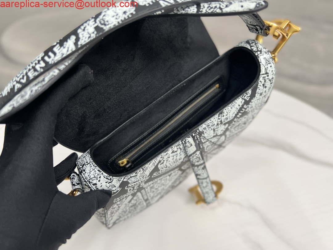 Replica Dior M0455 Saddle Bag With Strap Black and White Ultramatte Calfskin