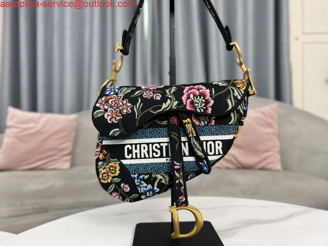 Replica Dior M0455 Saddle Bag With Strap Black Cross-Stitch Embroidery