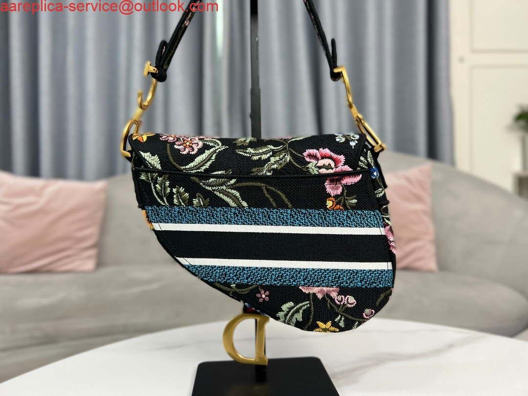 Replica Dior M0455 Saddle Bag With Strap Black Cross-Stitch Embroidery
