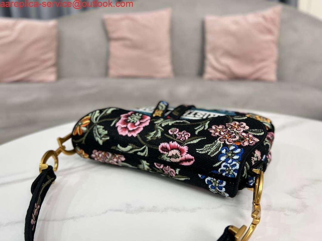 Replica Dior M0455 Saddle Bag With Strap Black Cross-Stitch Embroidery