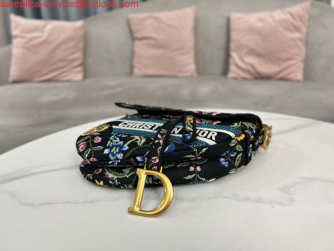 Replica Dior M0455 Saddle Bag With Strap Black Cross-Stitch Embroidery