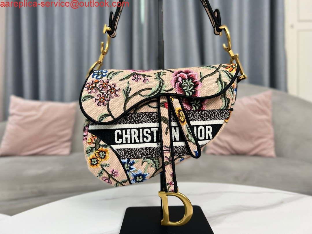 Replica Dior M0455 Saddle Bag With Strap Pink Cross-Stitch Embroidery