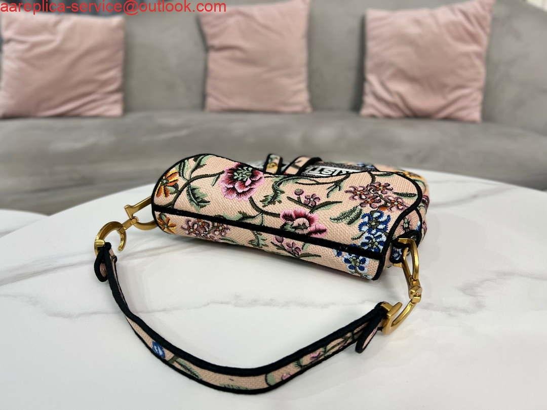 Replica Dior M0455 Saddle Bag With Strap Pink Cross-Stitch Embroidery