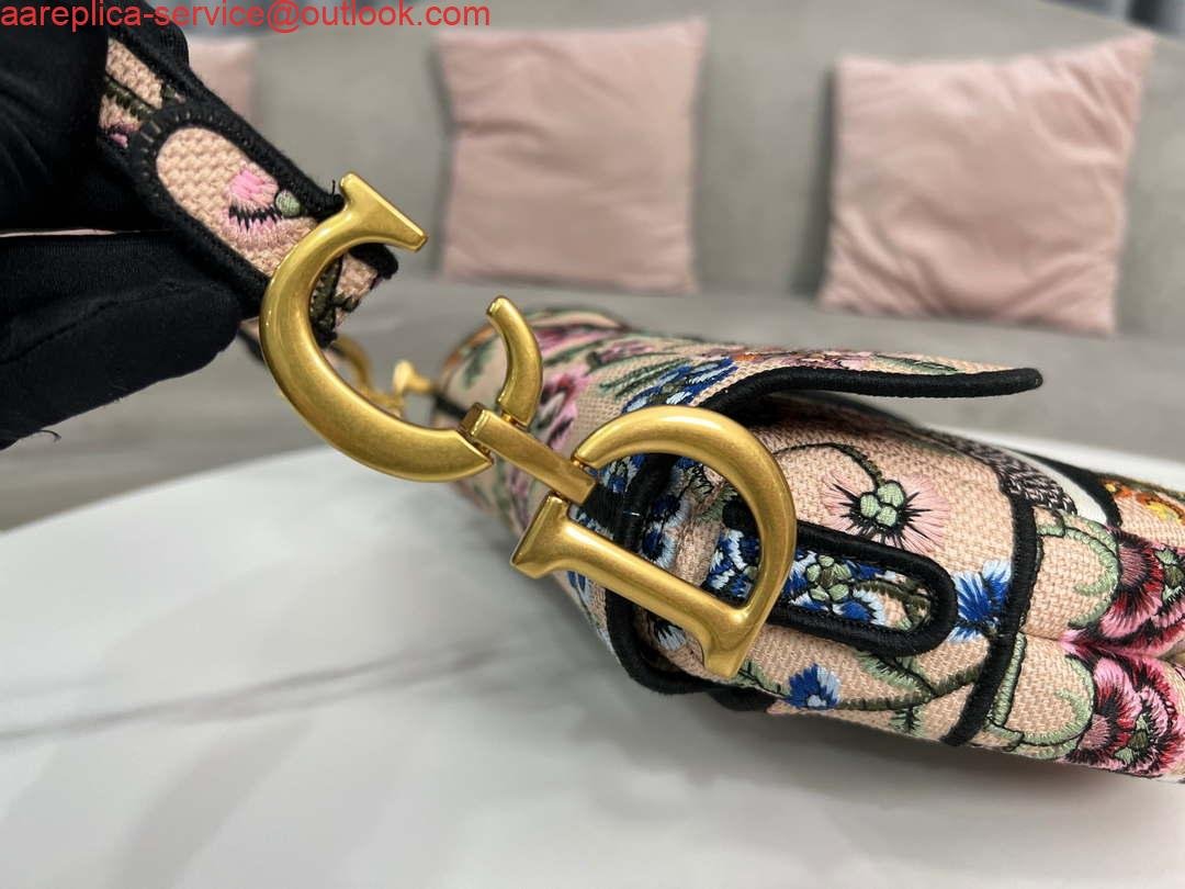 Replica Dior M0455 Saddle Bag With Strap Pink Cross-Stitch Embroidery