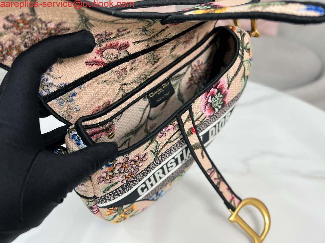 Replica Dior M0455 Saddle Bag With Strap Pink Cross-Stitch Embroidery