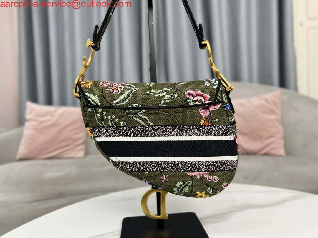 Replica Dior M0455 Saddle Bag With Strap Green Cross-Stitch Embroidery