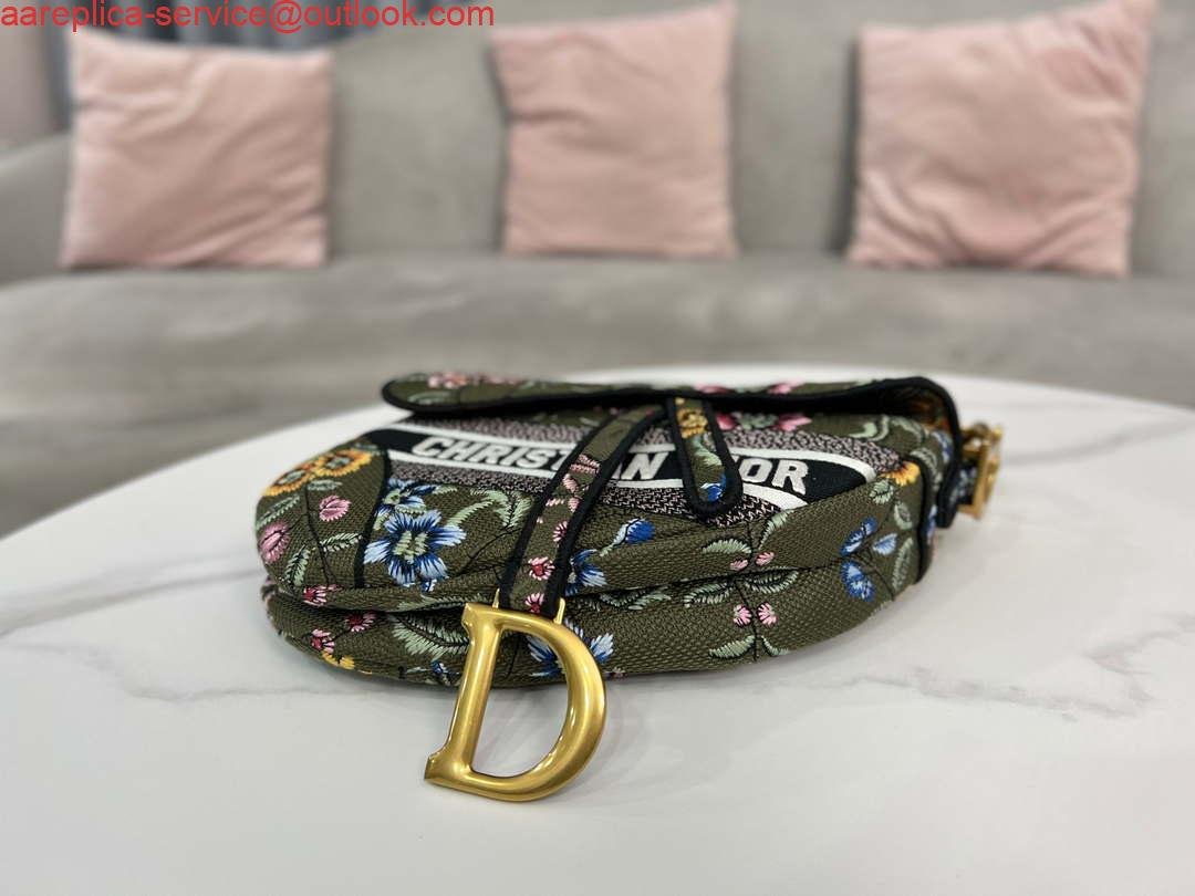 Replica Dior M0455 Saddle Bag With Strap Green Cross-Stitch Embroidery