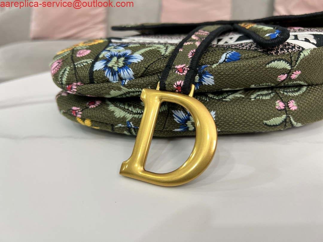 Replica Dior M0455 Saddle Bag With Strap Green Cross-Stitch Embroidery