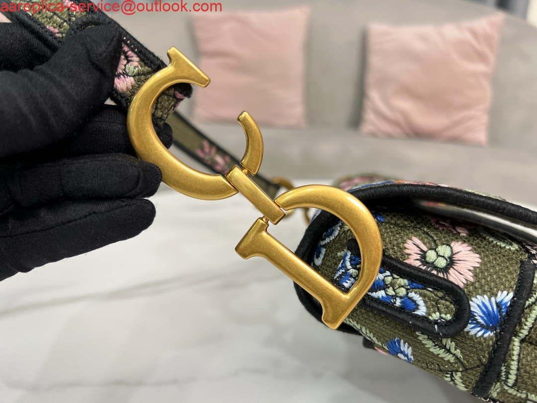 Replica Dior M0455 Saddle Bag With Strap Green Cross-Stitch Embroidery