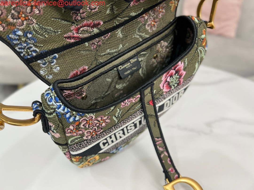 Replica Dior M0455 Saddle Bag With Strap Green Cross-Stitch Embroidery