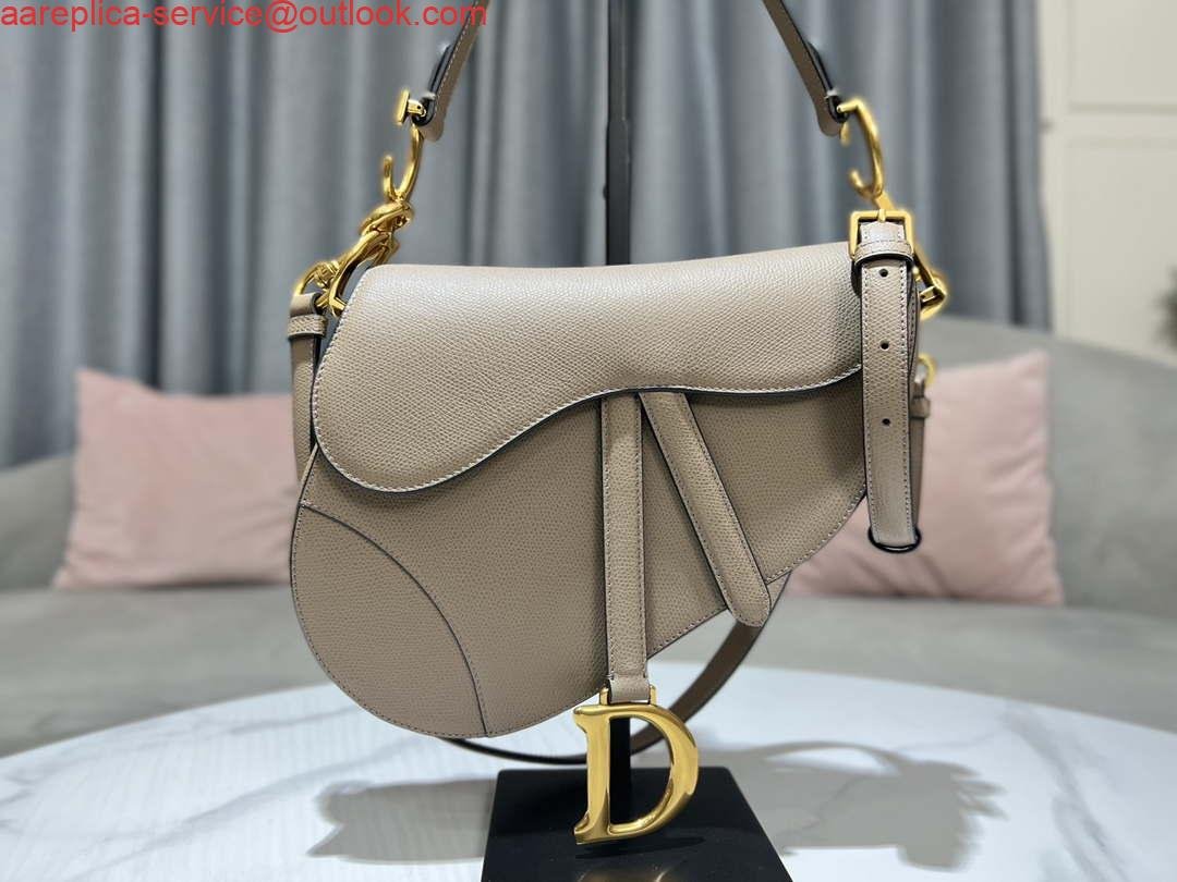 Replica Dior M0455 Saddle Bag With Strap Light Gray Grained Calfskin