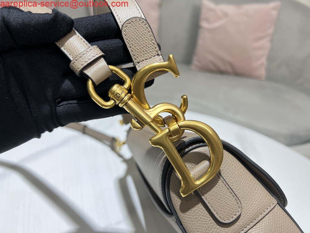 Replica Dior M0455 Saddle Bag With Strap Light Gray Grained Calfskin