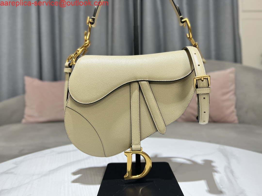 Replica Dior M0455 Saddle Bag With Strap Apricot Grained Calfskin
