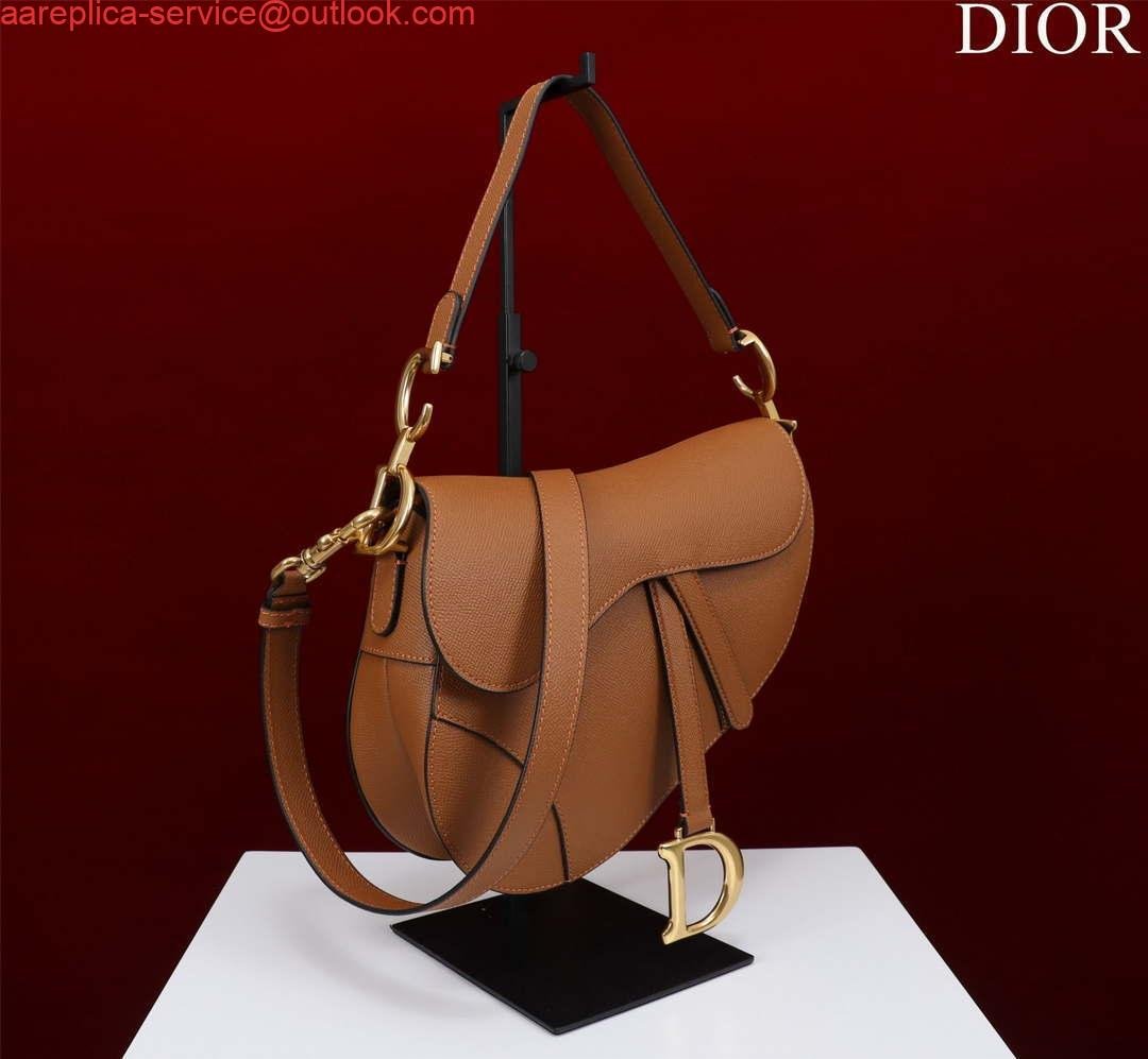 Replica Dior M0455 Saddle Bag With Strap Brown Grained Calfskin