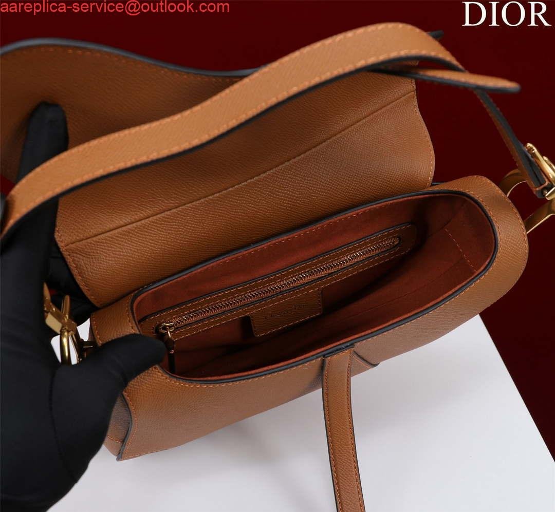 Replica Dior M0455 Saddle Bag With Strap Brown Grained Calfskin