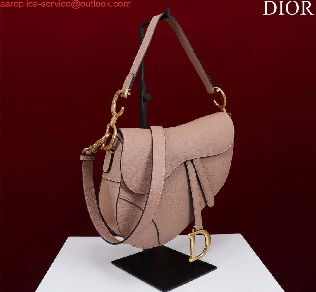 Replica Dior M0455 Saddle Bag With Strap Pink Grained Calfskin